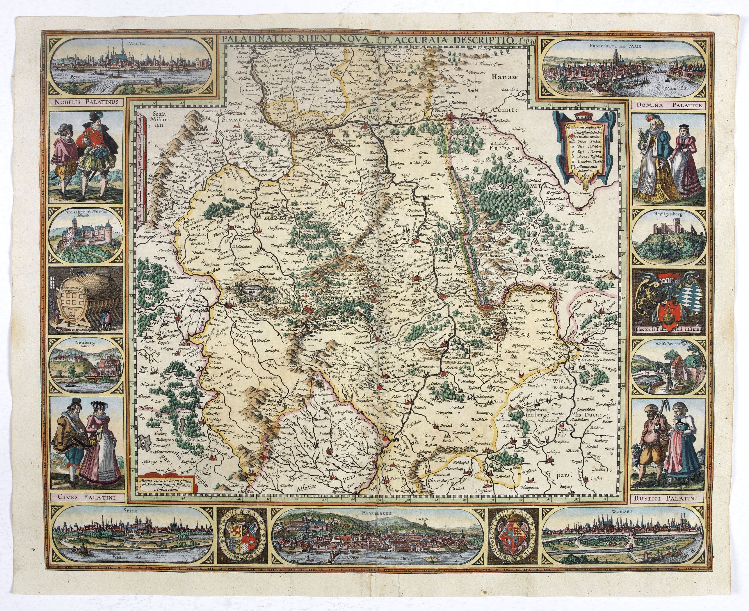 PISCATOR, N.J., Palatinatus Rheni Nova et Accurata Descriptio., antique map, old maps