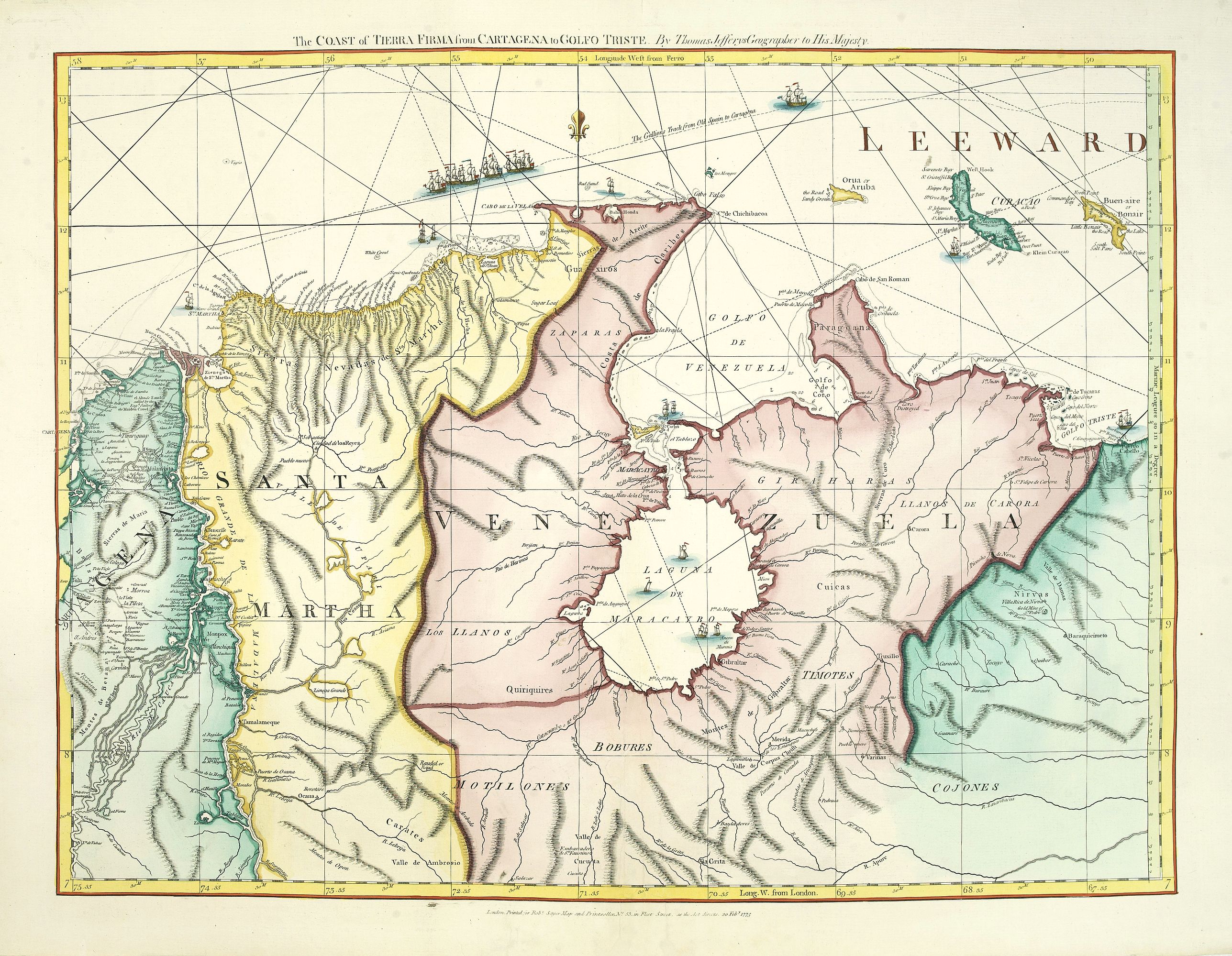 JEFFERY, Th., The coast of Tierra Firma from Cartagena to Golfo Triste., antique map, old maps