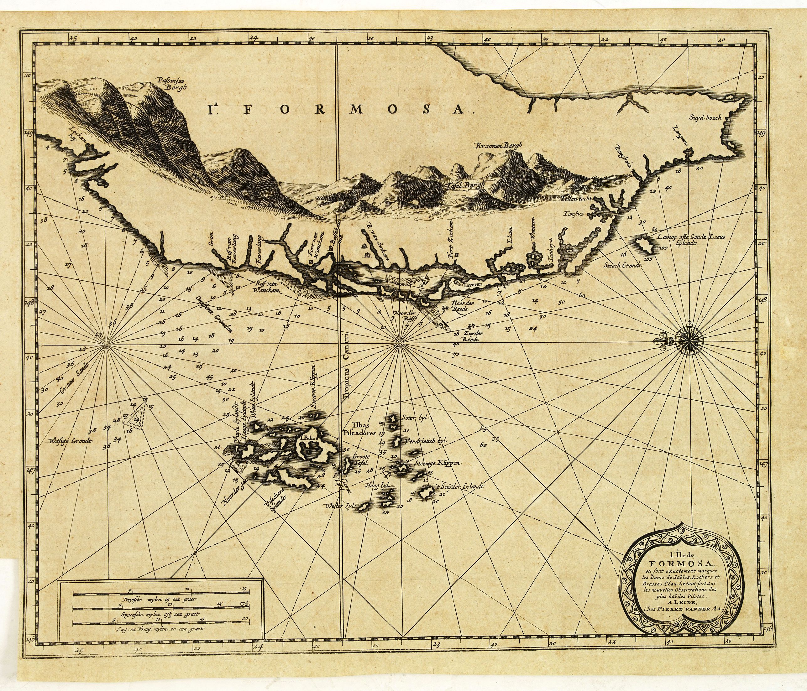 VAN DER AA, P., L'Île de Formosa, ou sont exactement marquez les bancs de sables, rochers et brasses d'eau, le tout fait . . ., antique map, old maps