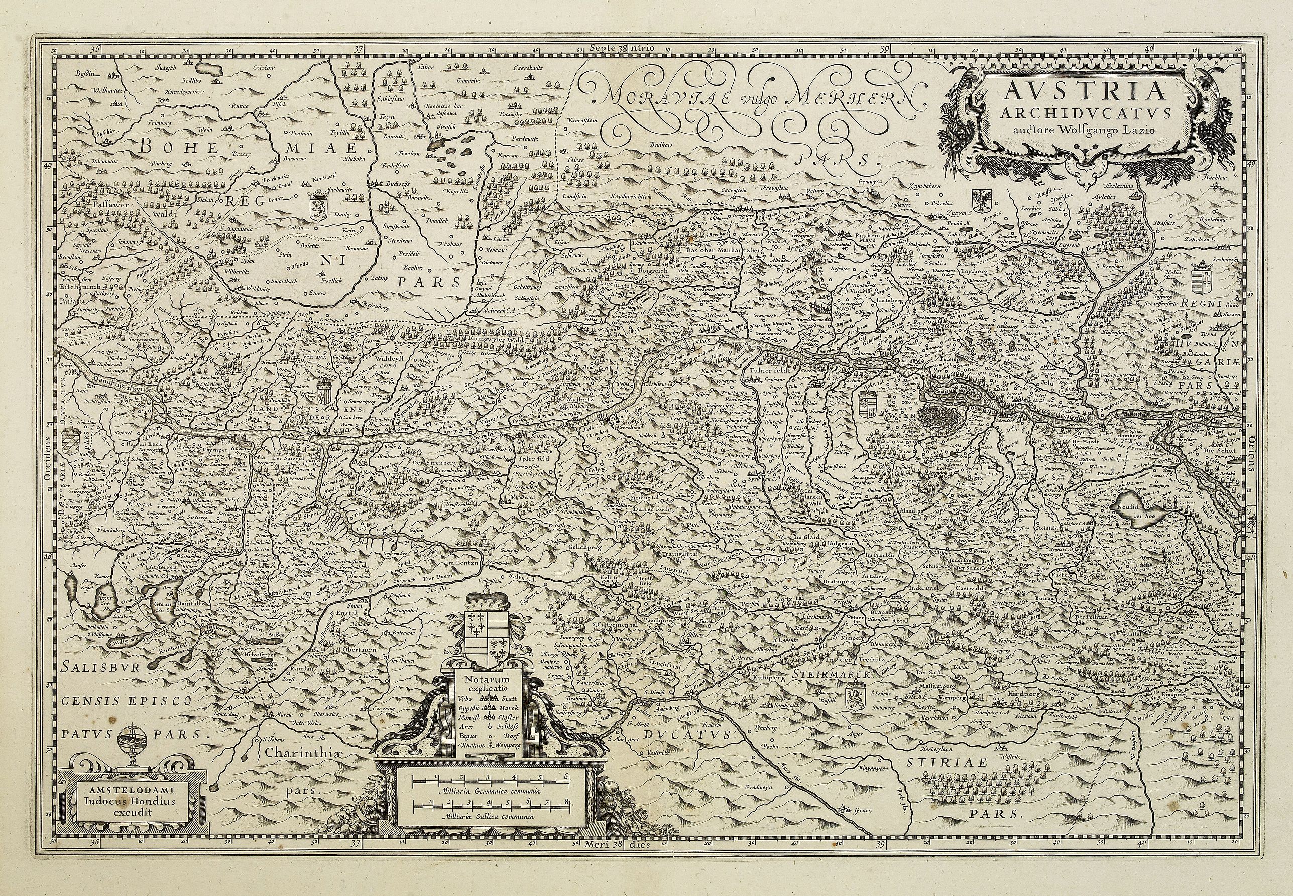 HONDIUS, J., Austria Archiducatus auctore Wolfgango Lazio., antique map, old maps
