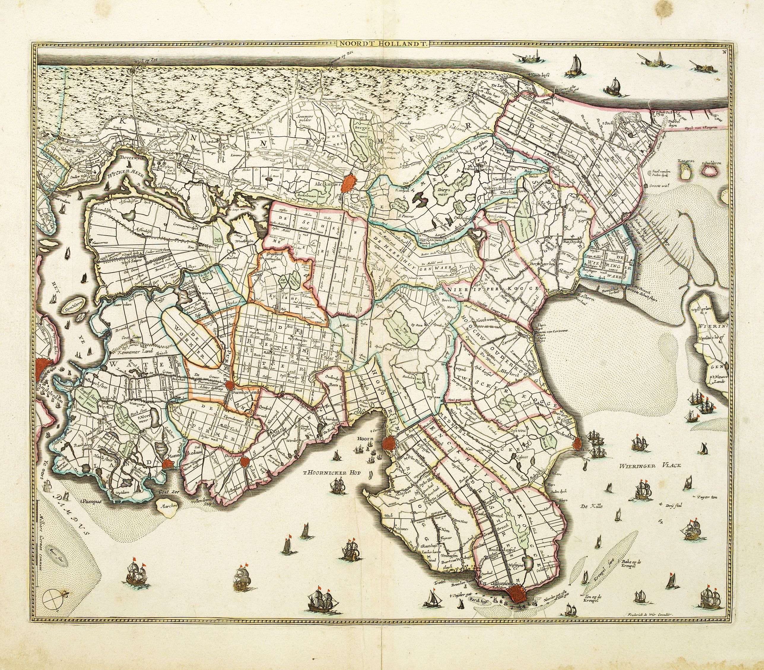 DE WIT, F., Noordt Hollandt., antique map, old maps