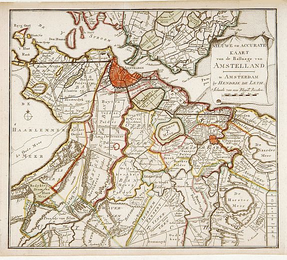 DE LETH,H., Nieuwe en Accurate Kaart van de Balluage van Amstelland., antique map, old maps