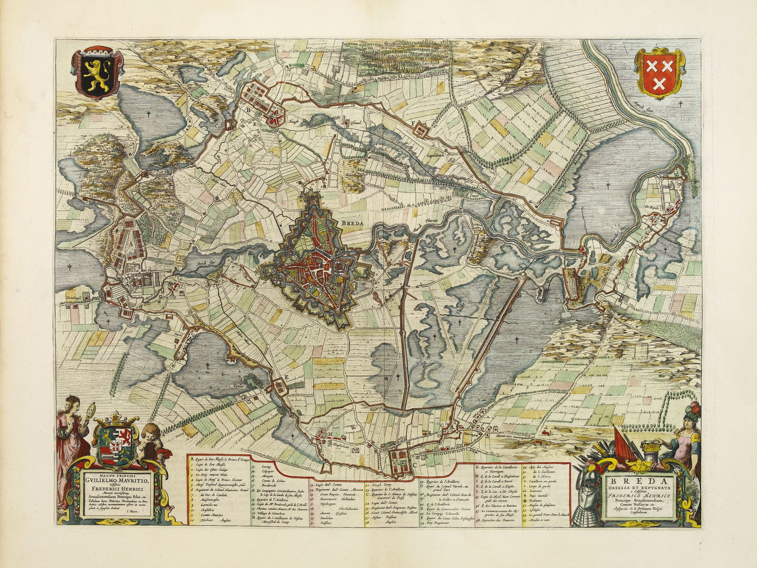 BLAEU, J., Breda Obsessa Et Expugnata a Celsissimo Friderico Henrico., antique map, old maps