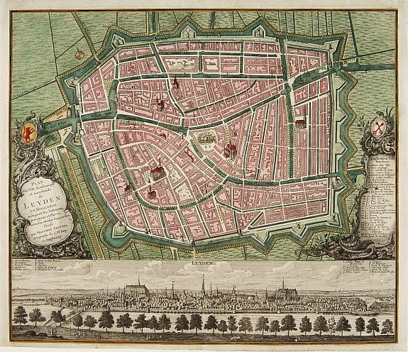 SEUTTER,M., Plan dela Ville Academique et marchande de Leyden en Hollande.., antique map, old maps