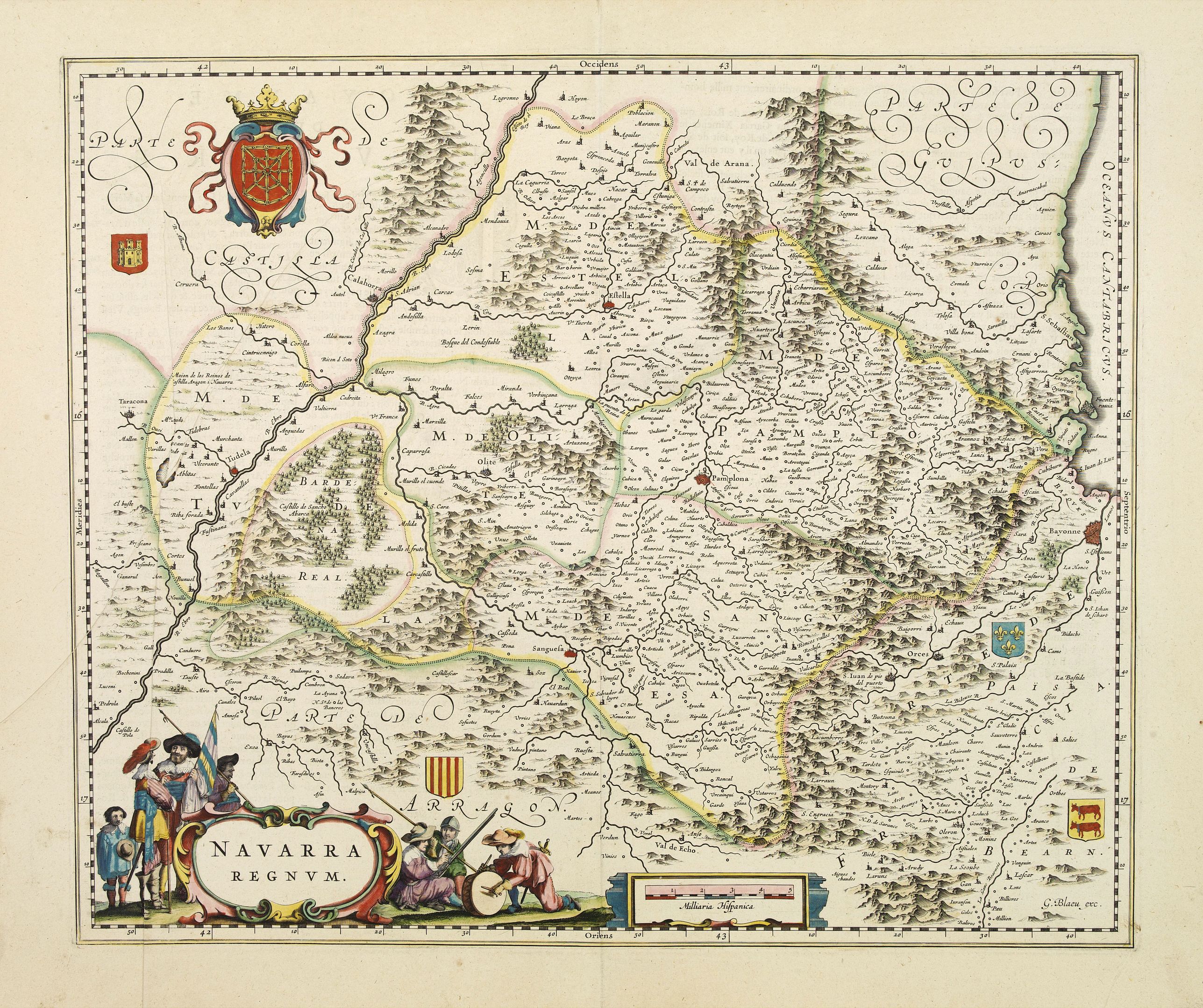 BLAEU, W., Navarra regnum., antique map, old maps