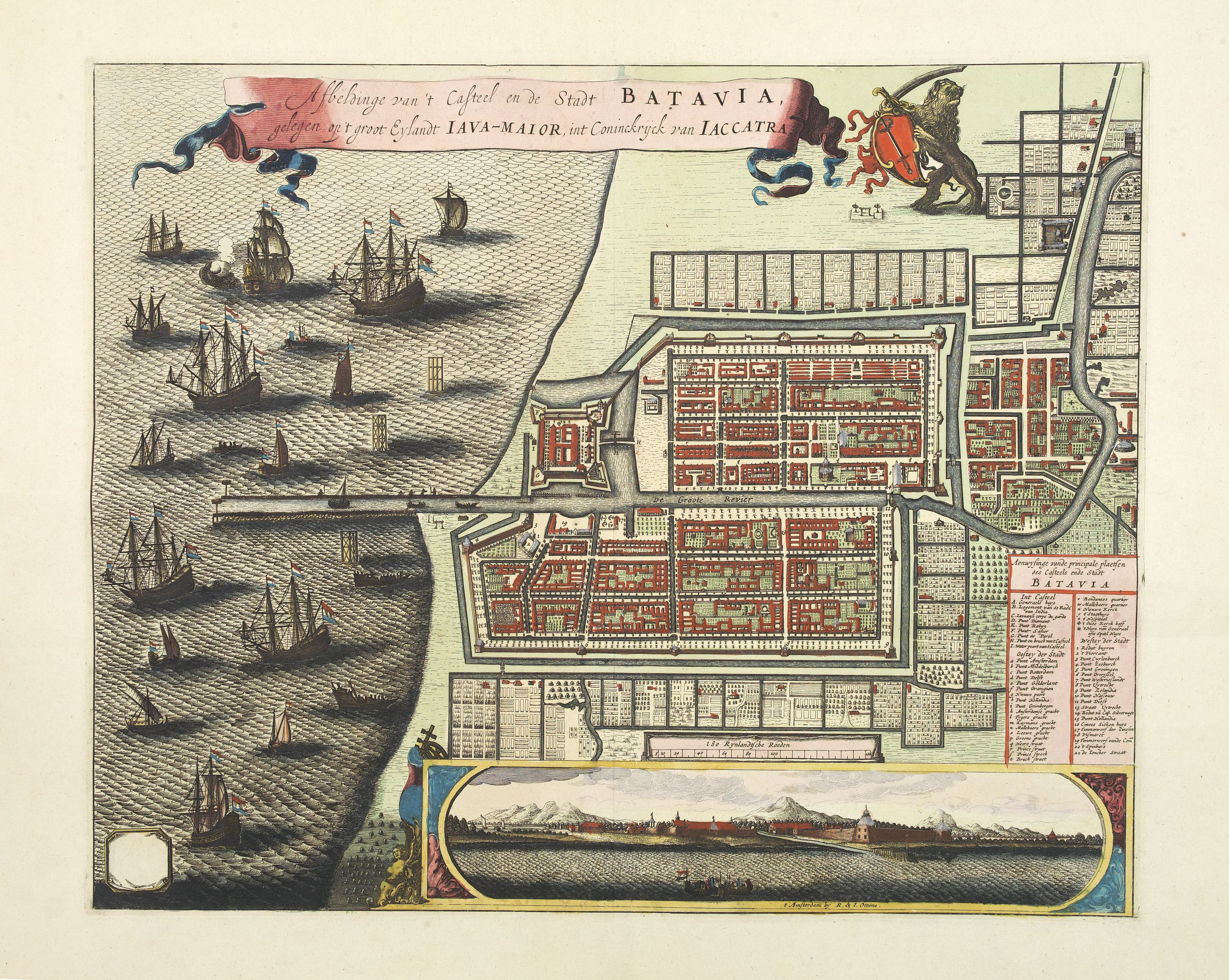 OTTENS, R. / J., Afbeldinge van het casteel en de stadt Batavia. . ., antique map, old maps