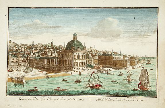 MAILLET., A view of the Palace of the King of Portugal at LISBONE., antique map, old maps