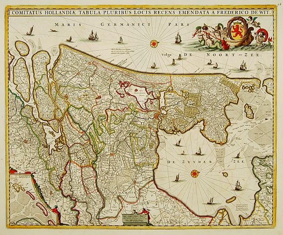 DE WIT,F., Comitatus Hollandiae tabula pluribus.., antique map, old maps