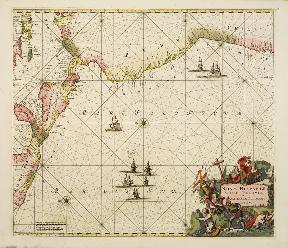 DE WIT, F, Nova Hispaniae, Chili, Peruviae, et Guatimalae Littorae.., antique map, old maps