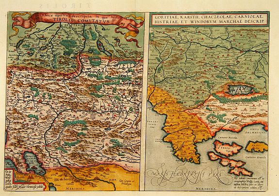 ORTELIUS, A., Rhetiae alpestris .. Tirolis Comitatus. & Goritiae. . ., antique map, old maps