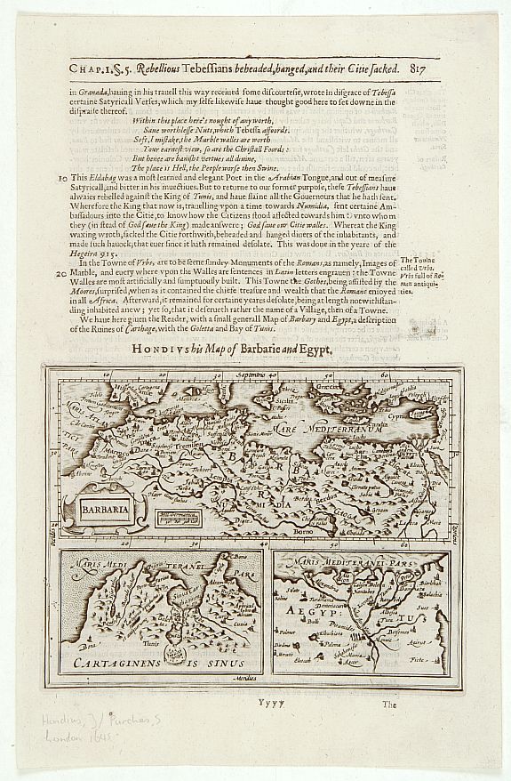 HONDIUS,J./ PURCHAS,S., Barbaria / Egypt / Tunesia., antique map, old maps