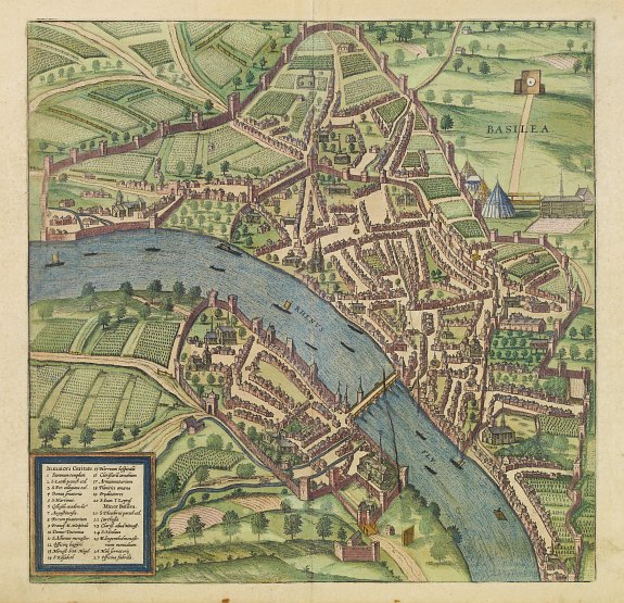BRAUN, G. / HOGENBERG, F., Basilea (Basle), antique map, old maps