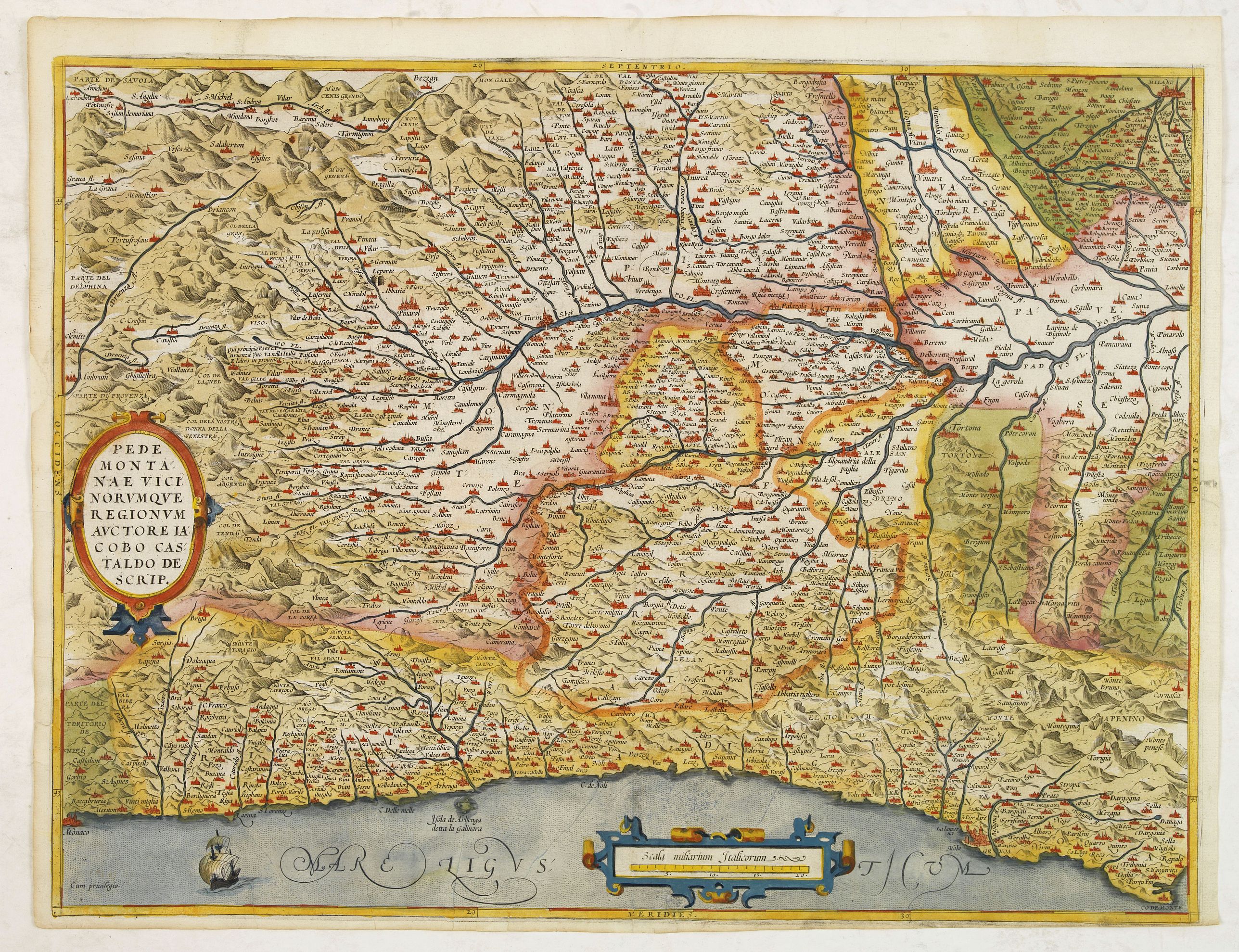 ORTELIUS, A., Pedemontanae Vicinorumque Regionum., antique map, old maps