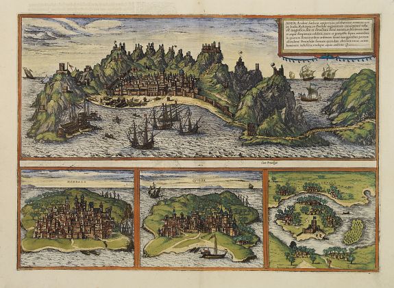 BRAUN, G. / HOGENBERG, F., Aden../ Mambaza / Quilao / Cefala., antique map, old maps