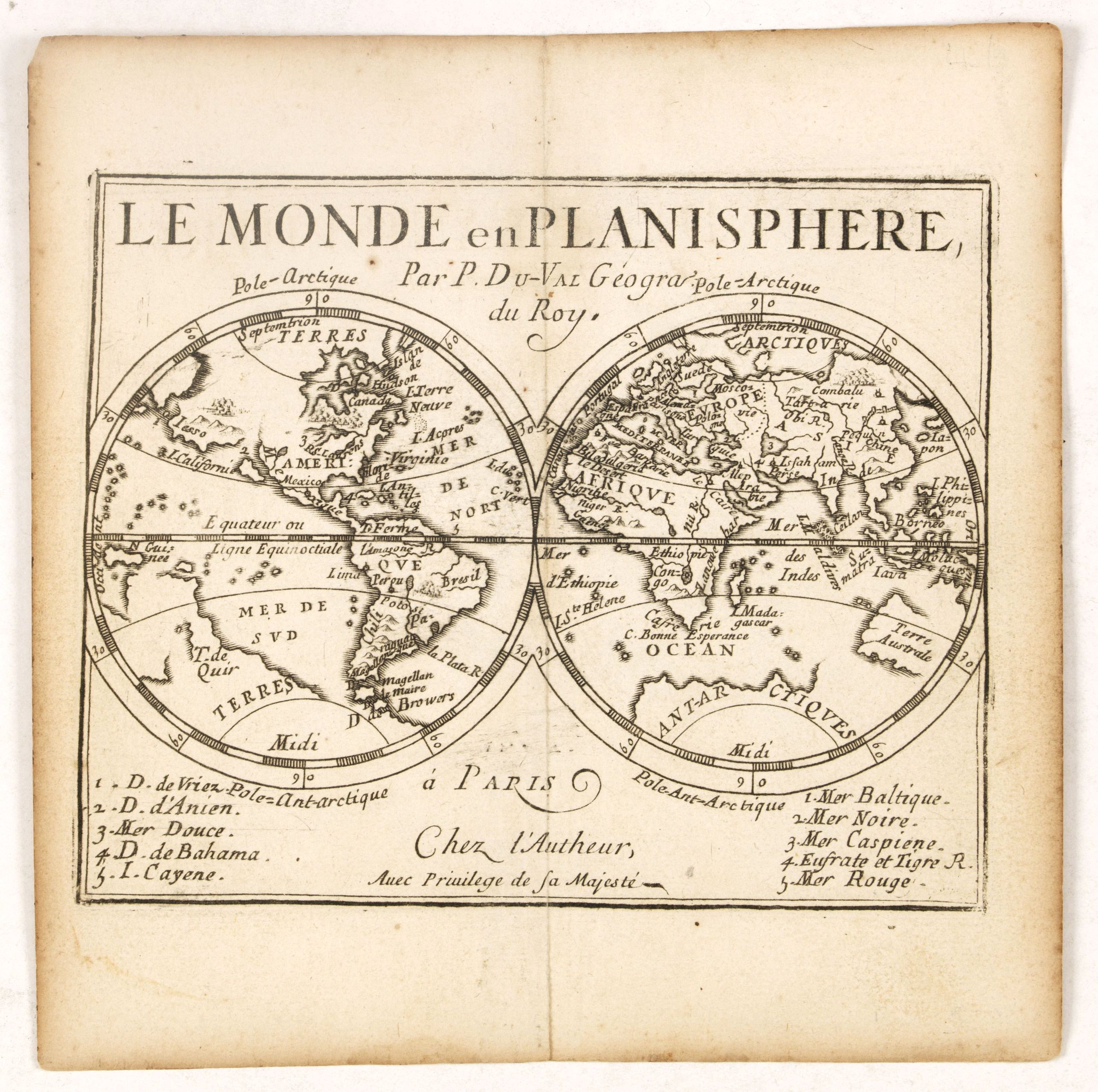 DU VAL, P., Le Monde en Planisphere. . ., antique map, old maps