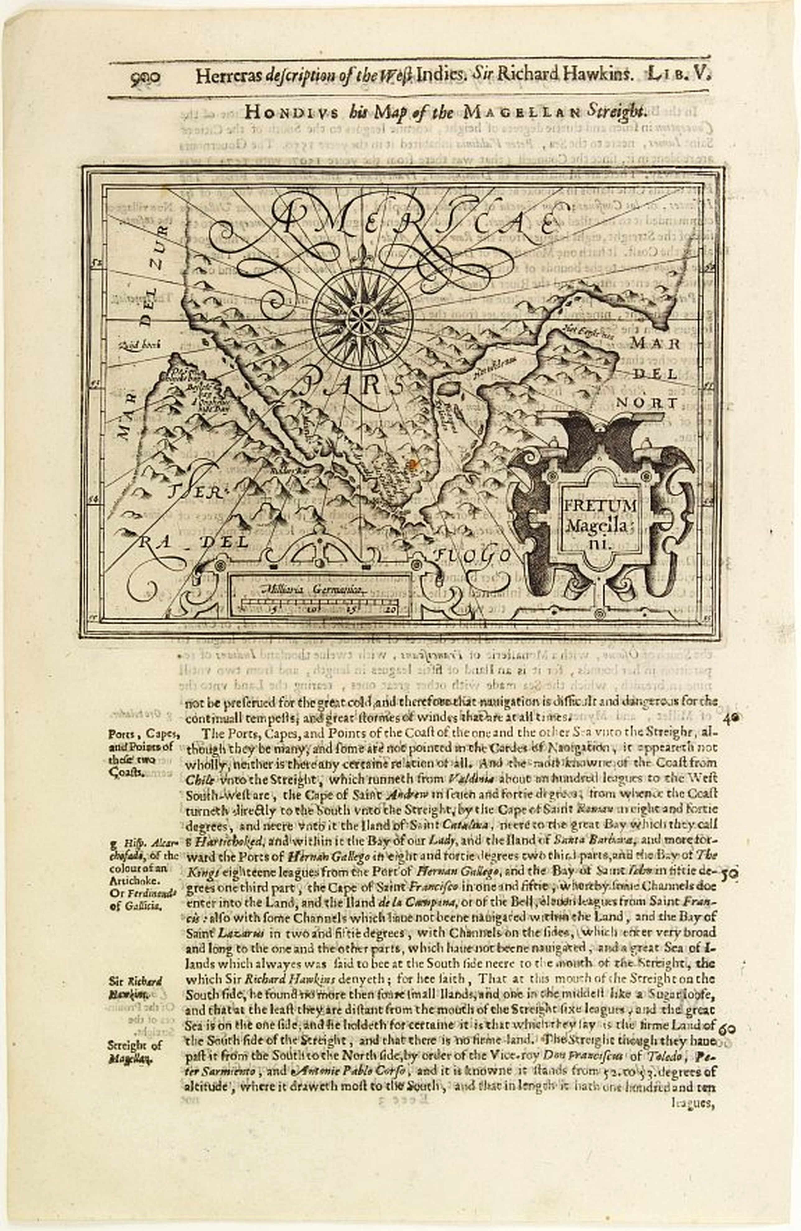 HONDIUS,J./ PURCHAS,S., Fretum Magellani., antique map, old maps