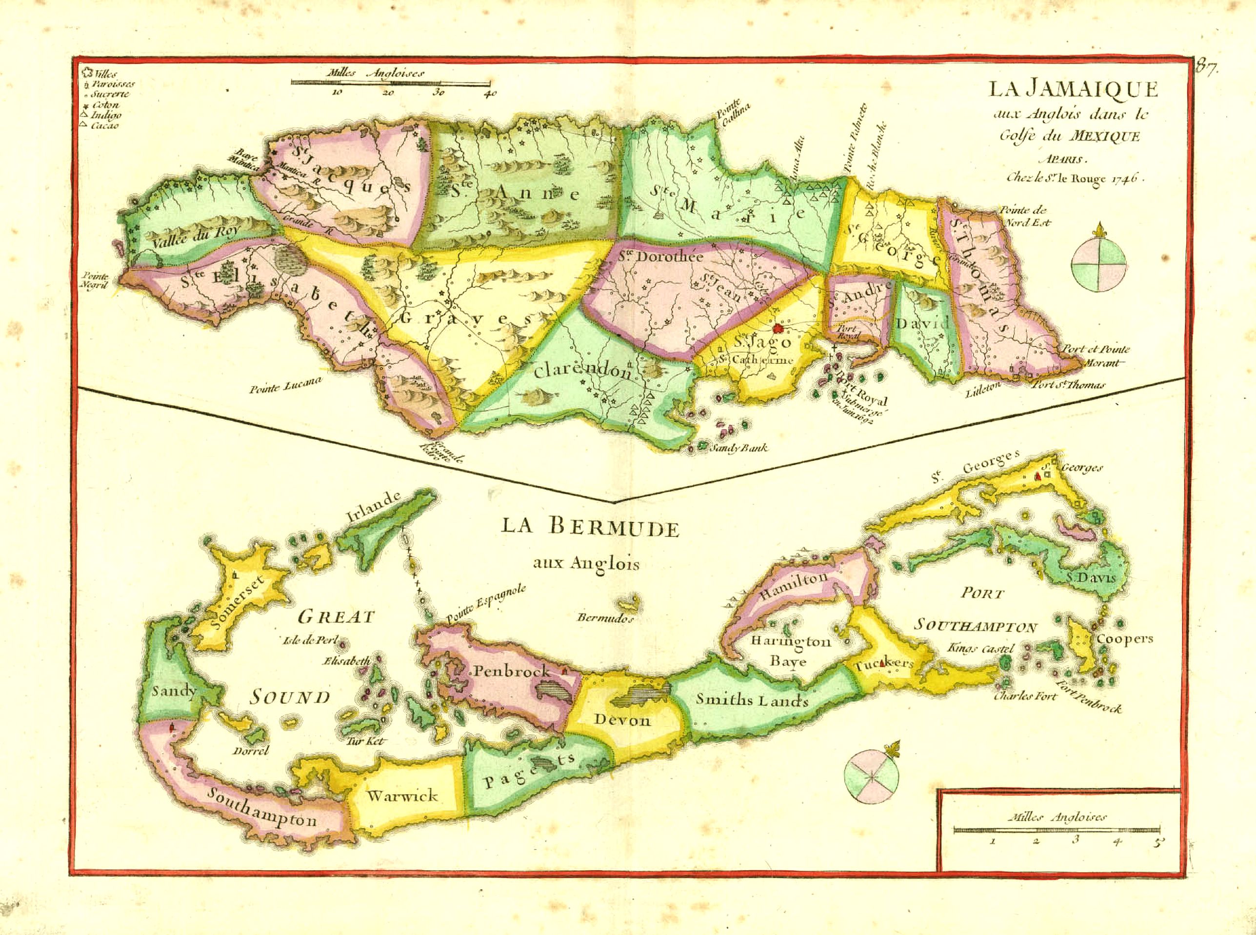 LE ROUGE,G.L., La Jamaique..Golfe du Mexique/ La Bermude., antique map, old maps