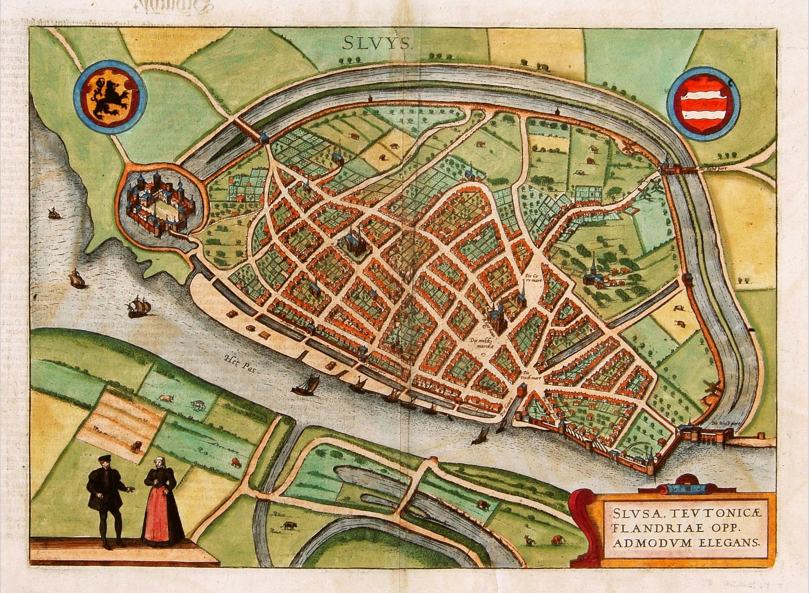 BRAUN,G. / HOGENBERG, F., Slusa, Teutonicae Flandriae opp. . . (Sluis), antique map, old maps
