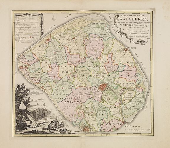 TIRION, I., Kaart van het eiland Walcheren.., antique map, old maps