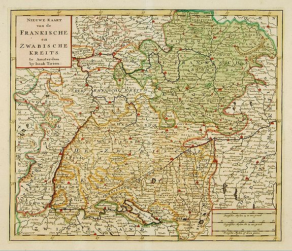 TIRION, I., Nieuwe Kaart van de Frankische en Zwabische Kreits., antique map, old maps