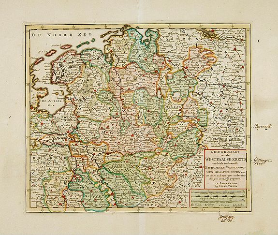 TIRION, I., Nieuwe Kaart van de Westfaalse Kreits.., antique map, old maps
