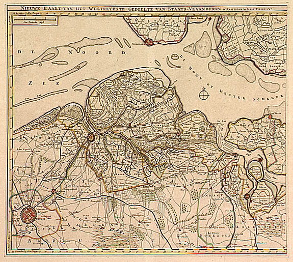 TIRION,I., Nieuwe Kaart .. Westelykste Gedeelte van Staats-Vlaanderen, antique map, old maps
