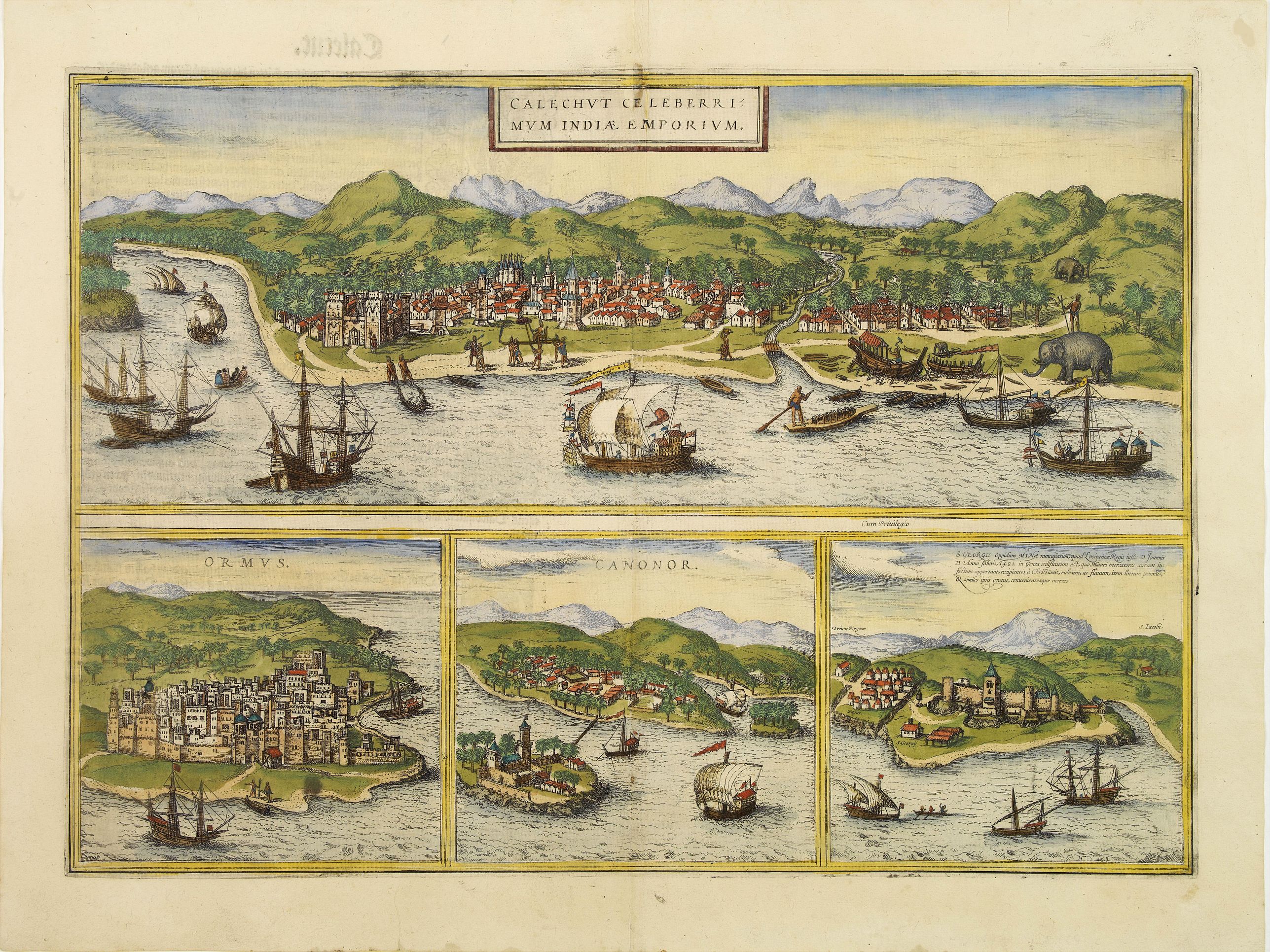 BRAUN, G. / HOGENBERG, F., Calechut Celeberri mum Indiae Emporium/ Ormus/ .., antique map, old maps