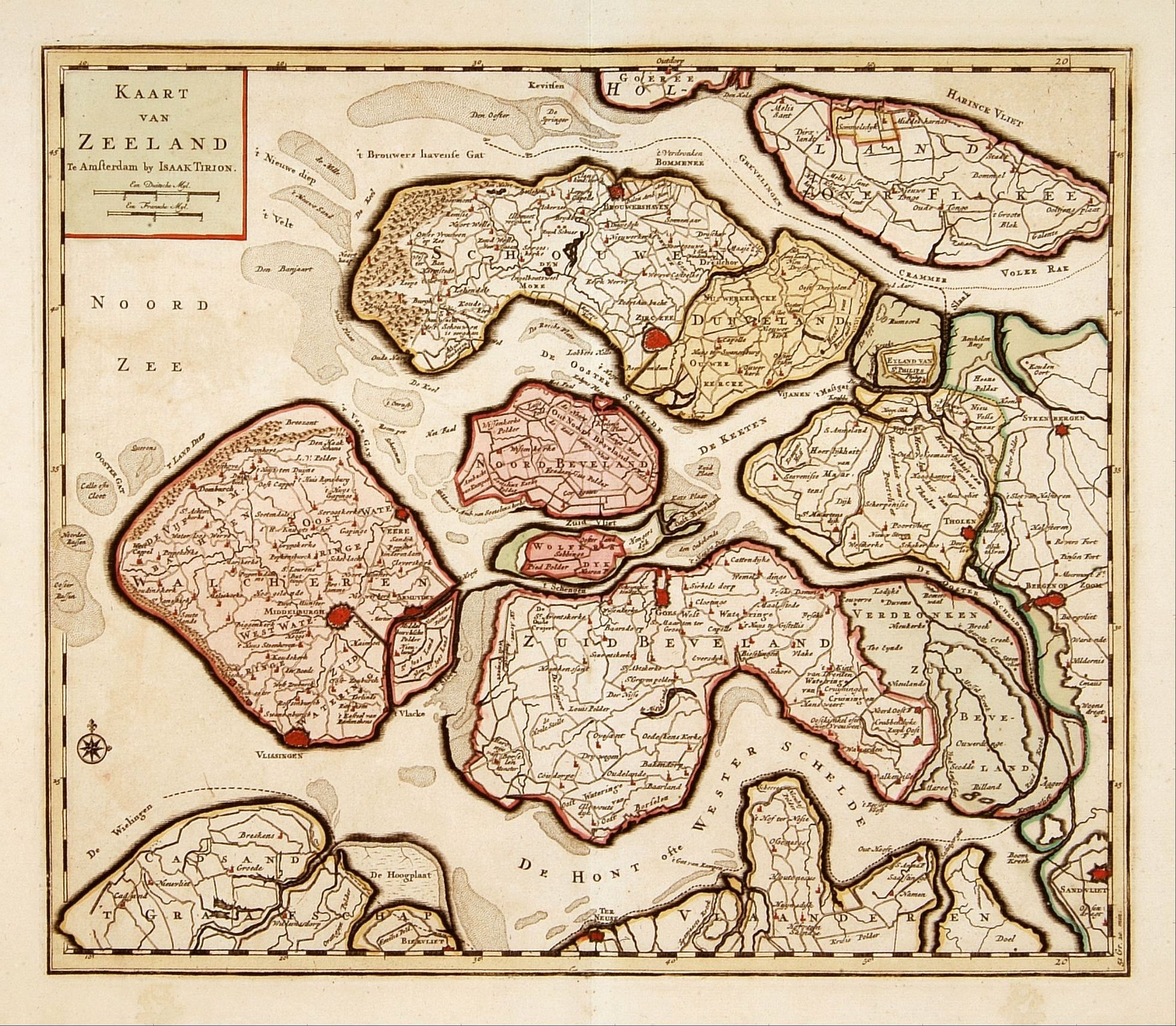 TIRION, I., Kaart van Zeeland., antique map, old maps