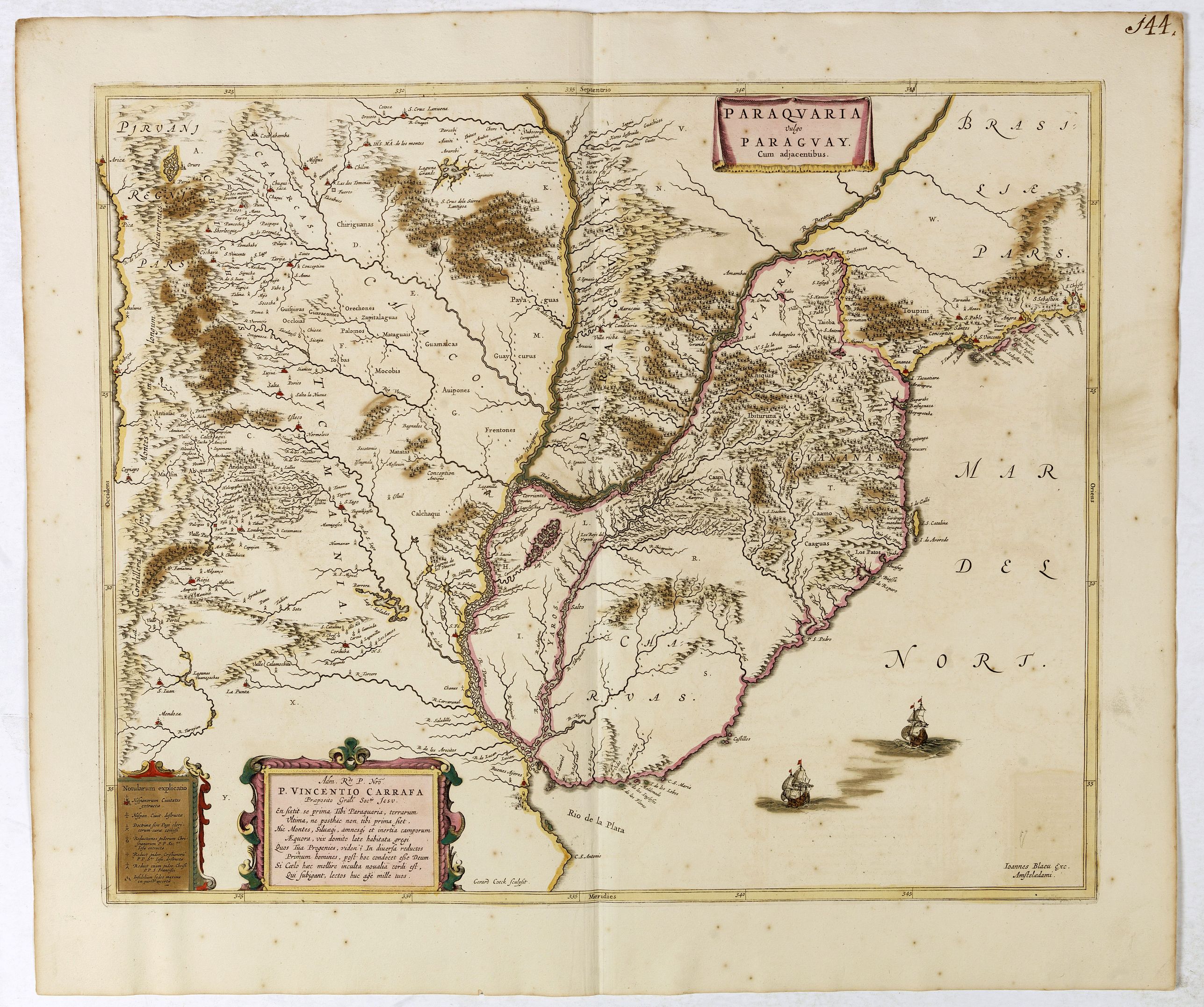 BLAEU, J., Paraquaria vulgo Paraguay cum adjacentibus., antique map, old maps