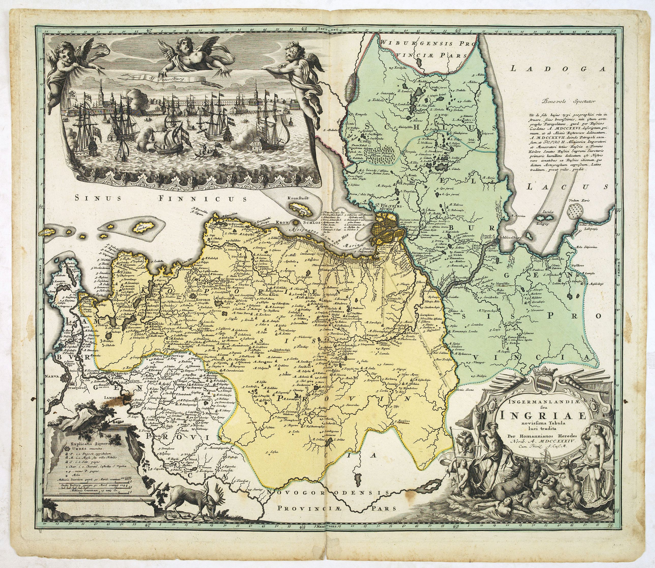 HOMANN HEIRS., Ingermanlandiae seu Ingriae. . ., antique map, old maps