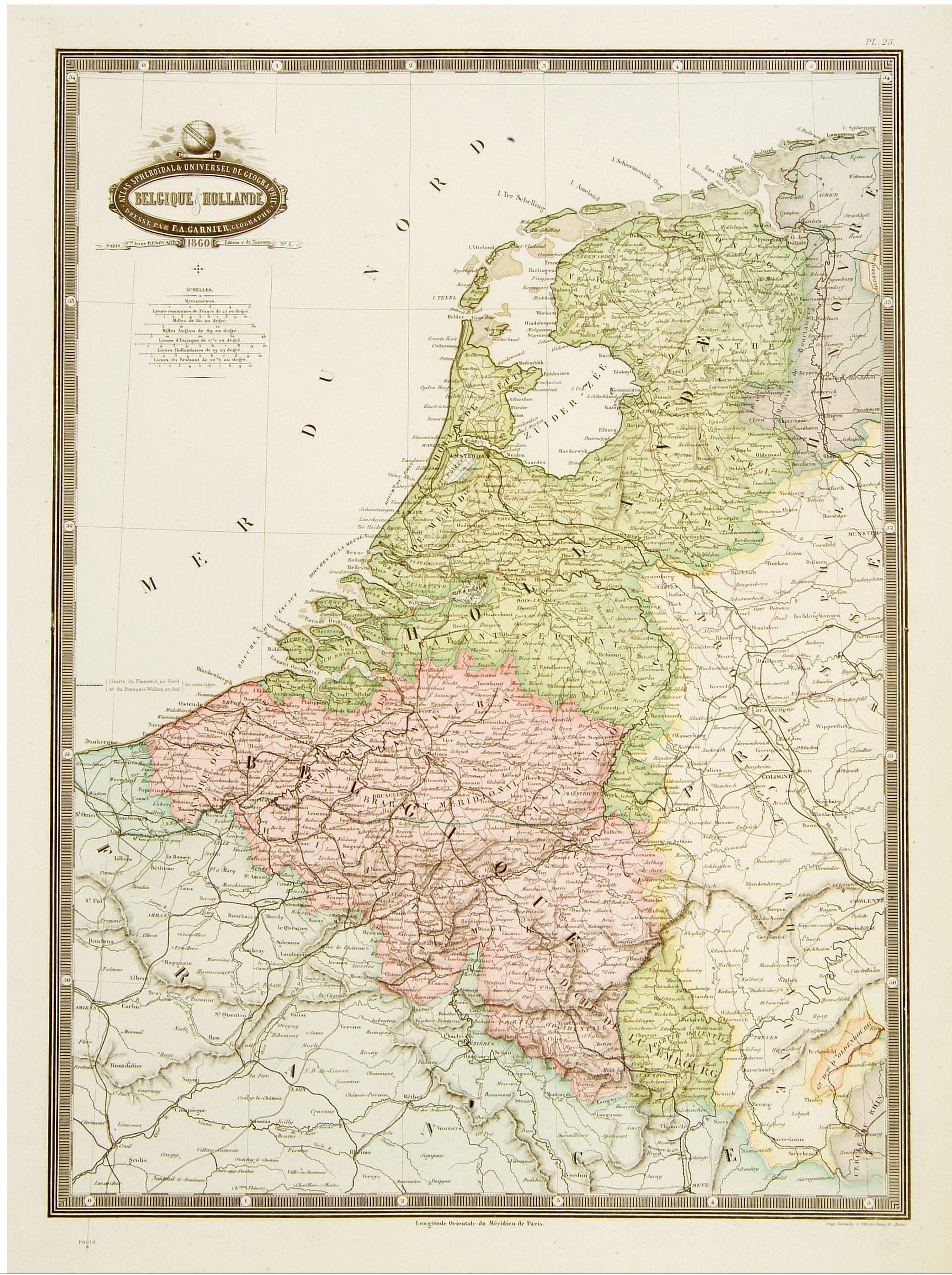 GARNIER, F.A., Belgique & Hollande., antique map, old maps