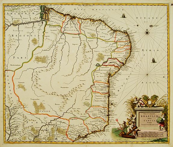 BLAEU,J./ WOLFGANGK,A., Nova et Accurata Brasiliae totius tabula., antique map, old maps