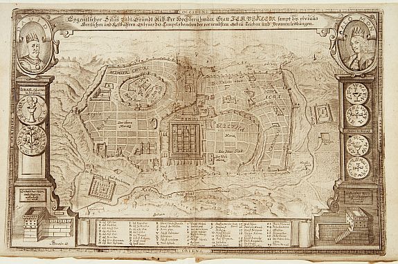 BÖCKLER, Eigentlicher Situs und Grundt Riss.. Statt Jerusalem.., antique map, old maps