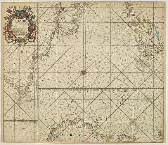 VAN KEULEN, J., Paskaert waer in de graden.. custen van Africa en America.., antique map, old maps