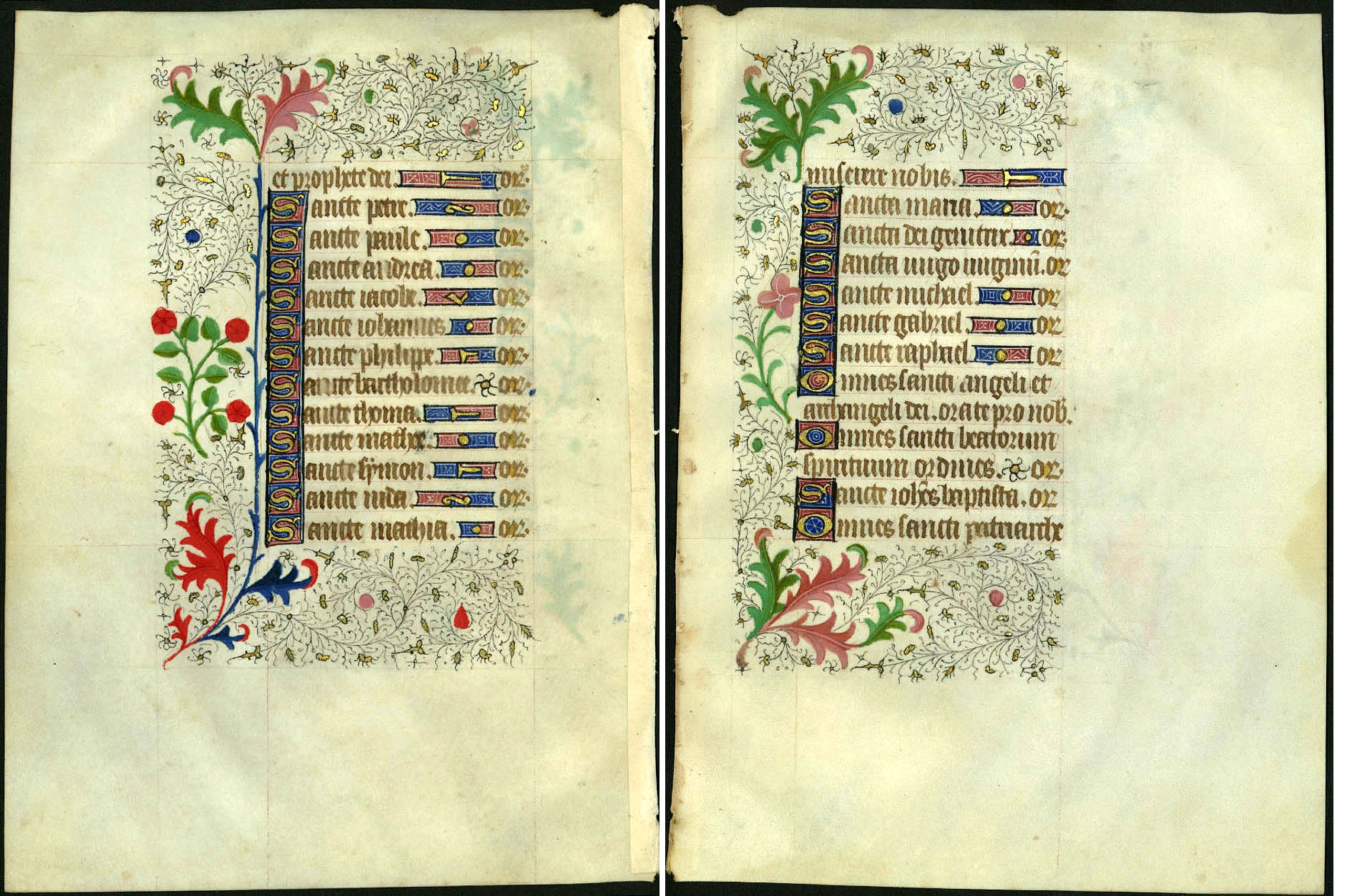 Book of Hours., Leaf on vellum from a manuscript Book of Hours., antique map, old maps
