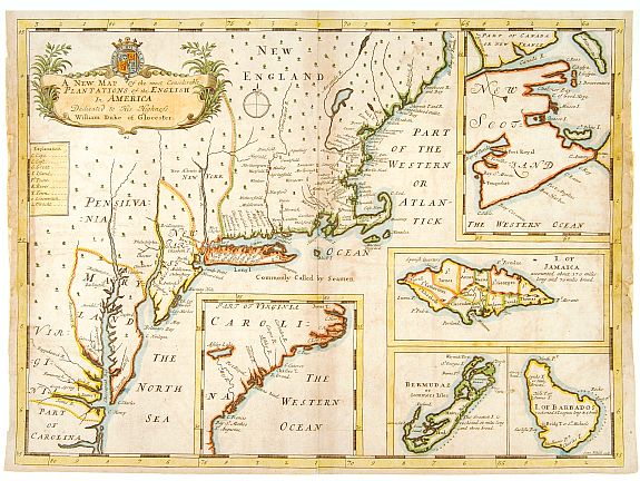 WELLS,E., A new map of.. Plantations of the English in America.., antique map, old maps