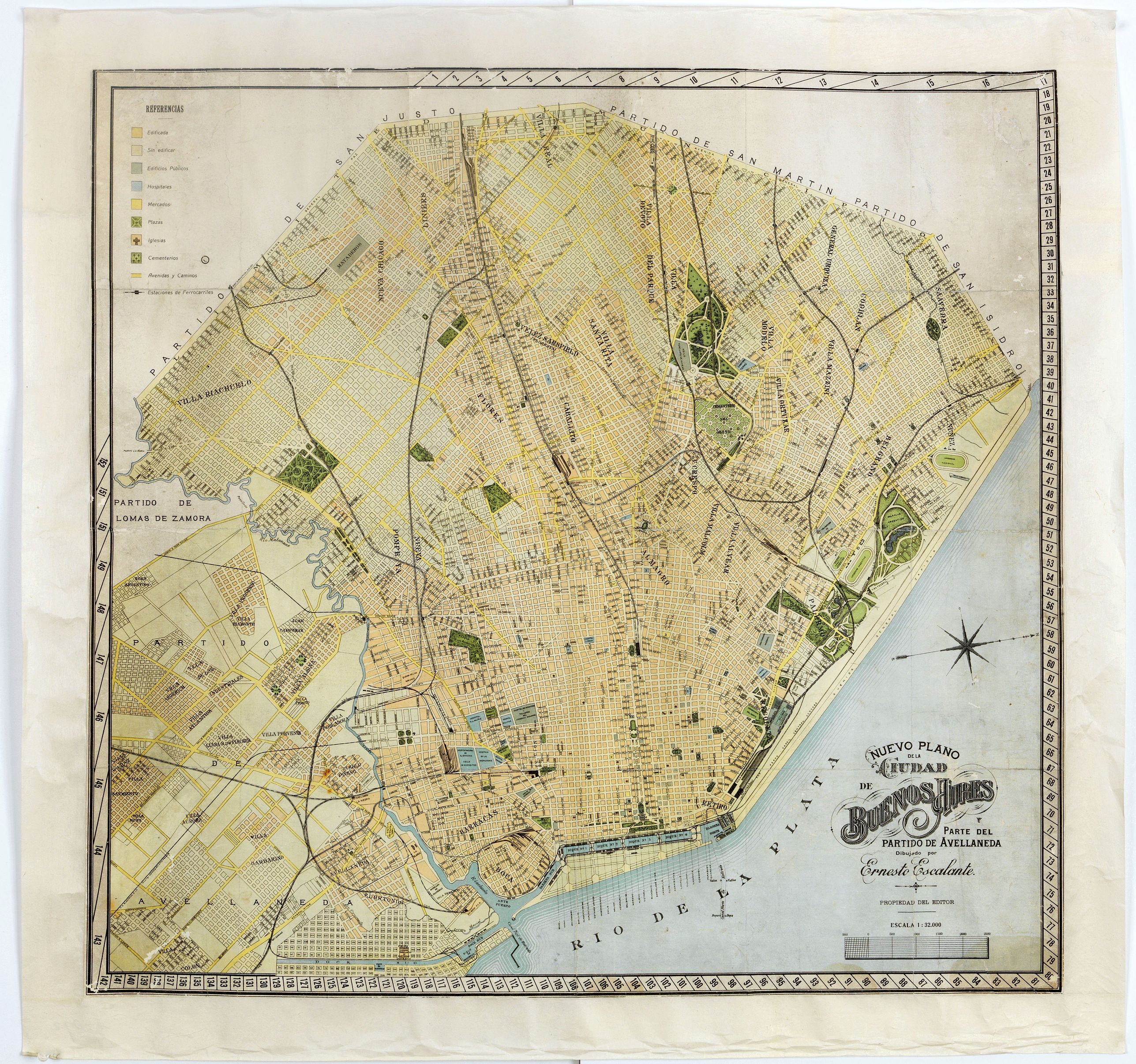 ESCALANTE, E., Nuevo plano de la ciudad de Buenos Aires y parte del partido de avellaneda . . ., antique map, old maps