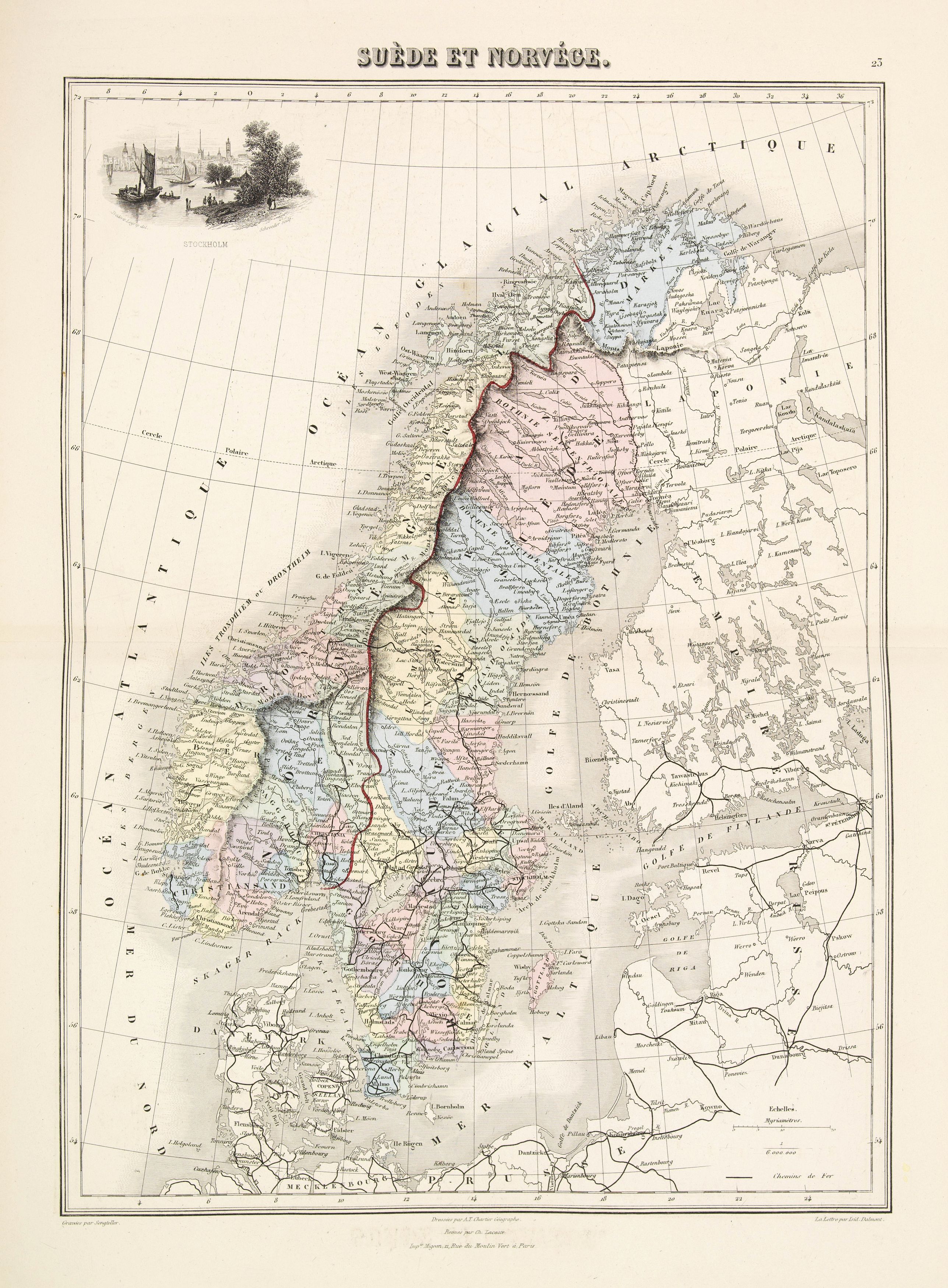 MIGEON,J., Suède et Norvége., antique map, old maps