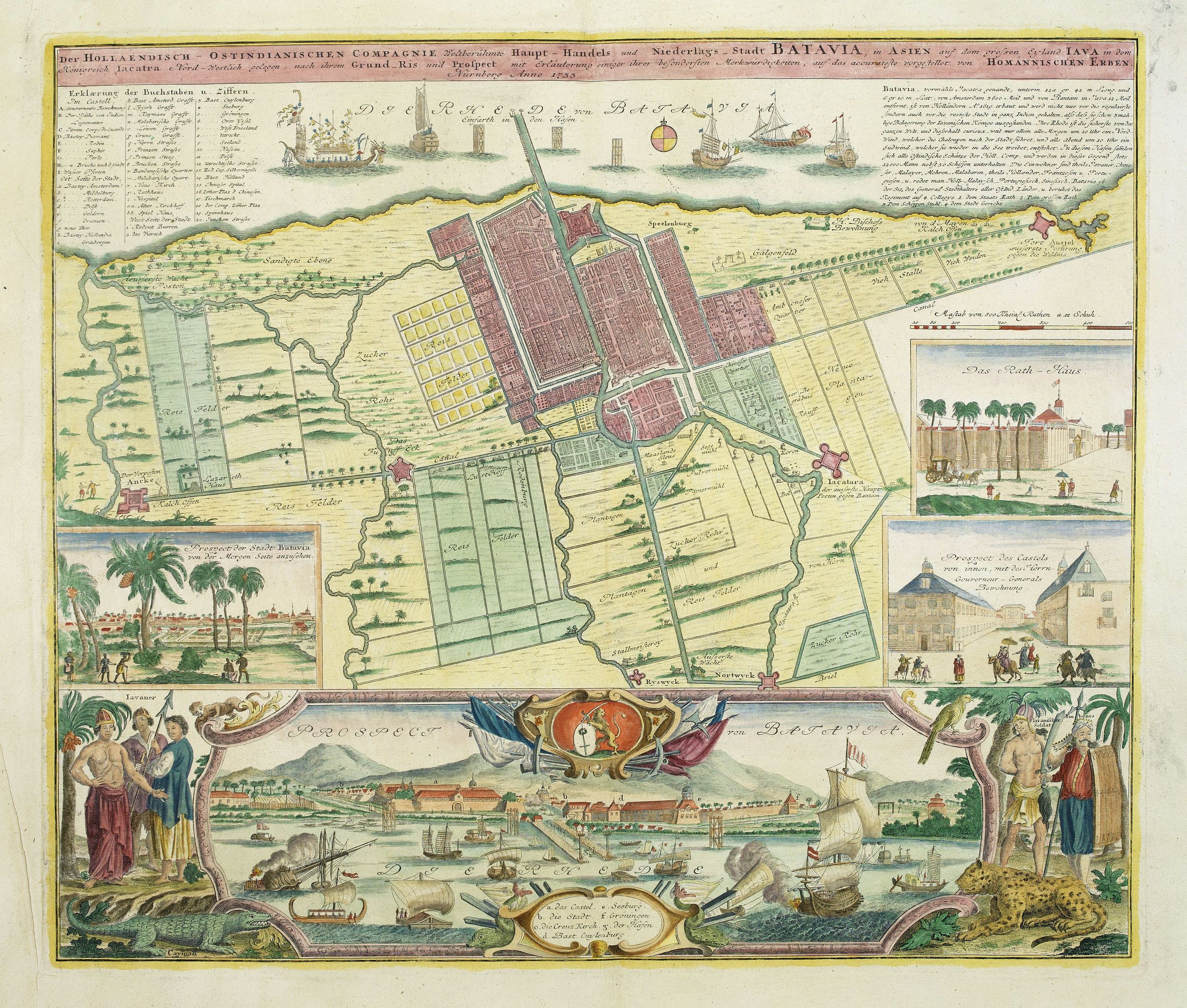 HOMANN HEIRS., Der Hollaendisch-Ostindianischen Compagnie Weltberühmte Haupt - Handels und Niederlags stadt BATAVIA.., antique map, old maps