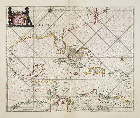 GOOS, P., Pascaerte van Westindien de vaste kusten en de eylanden., antique map, old maps