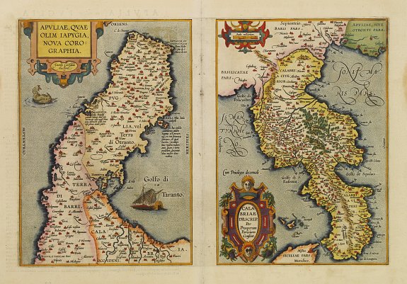 ORTELIUS, A., Apuliae.. / Calabriae.. (Two maps on one sheet), antique map, old maps