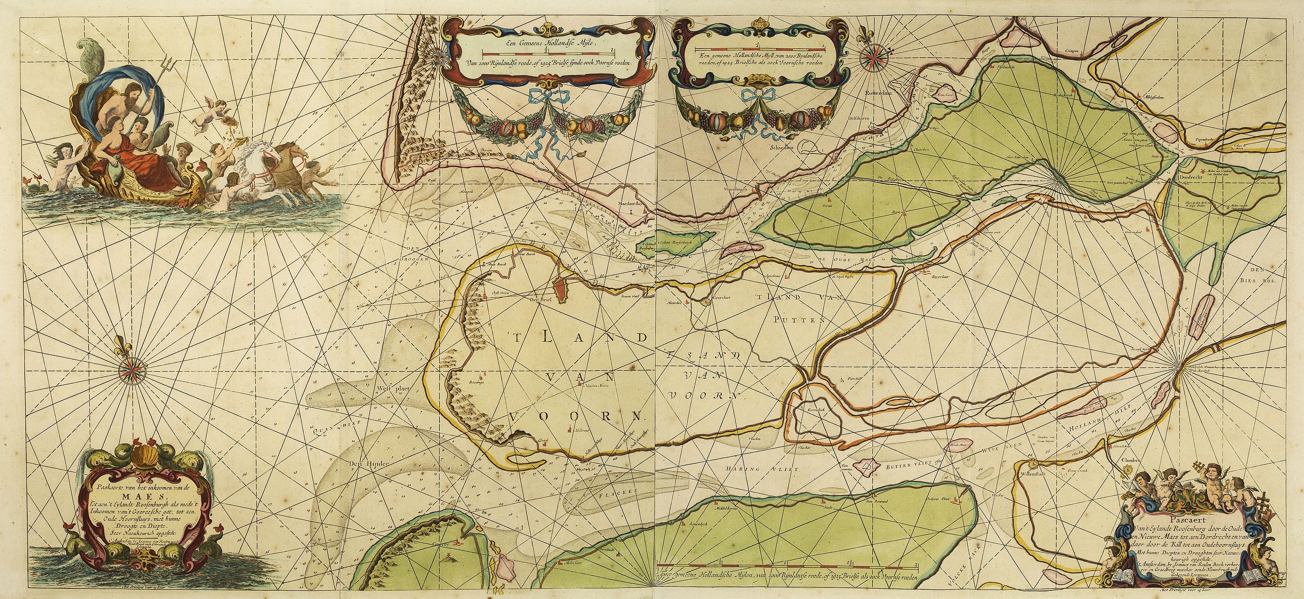 VAN KEULEN, J., Paskaerte van het inkoomen van de Maes.. (two sheets), antique map, old maps