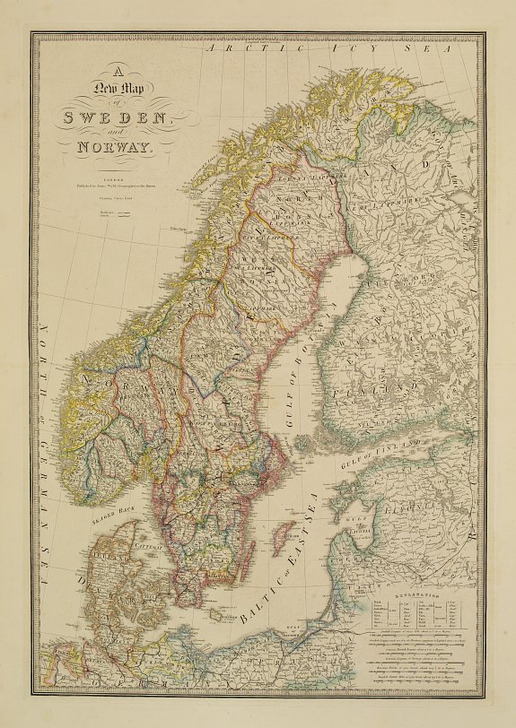 WYLD, J., A new map of Sweden and Norway., antique map, old maps