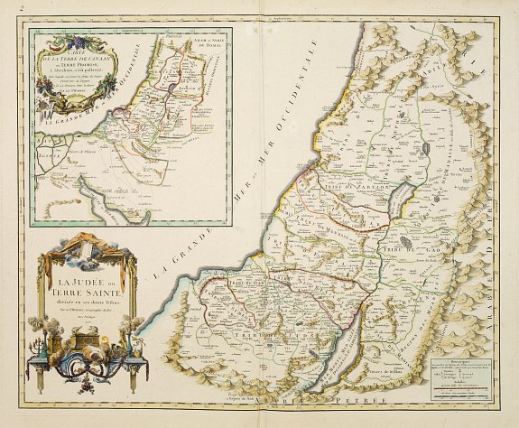 VAUGONDY, R. de, La Judée ou Terre Sainte divisée en ses douze tribes., antique map, old maps