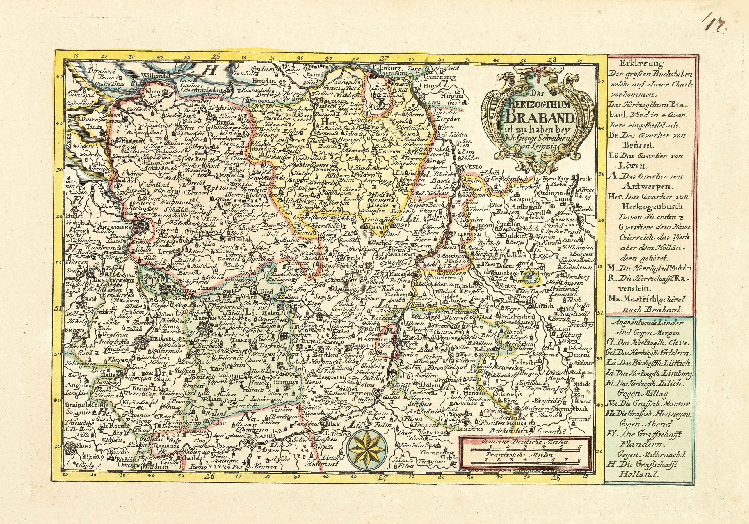 SCHREIBER, J.G., Das Hertzogthum Braband. . ., antique map, old maps