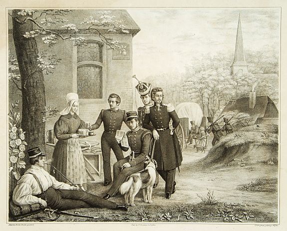 BERGHAUS,J.P., No title: Soldiers taking a break., antique map, old maps