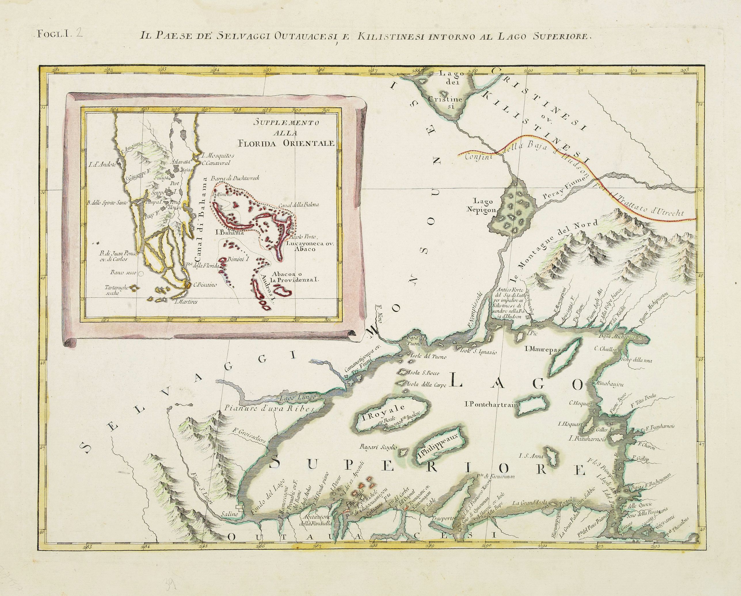 ZATTA, A., Ilse Paese de' Selvaggi.. Lago Superiore. (Florida and the Bahamas), antique map, old maps