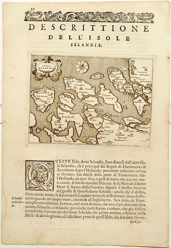 PORCACCHI,Th., Isole Selandie., antique map, old maps