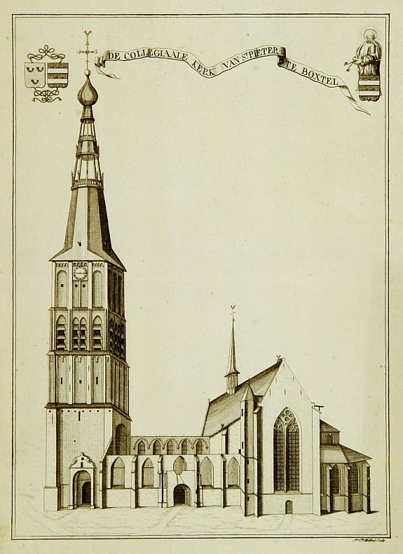 MAILLART, De collegiaale kerk van St.Pieter te Boxtel., antique map, old maps