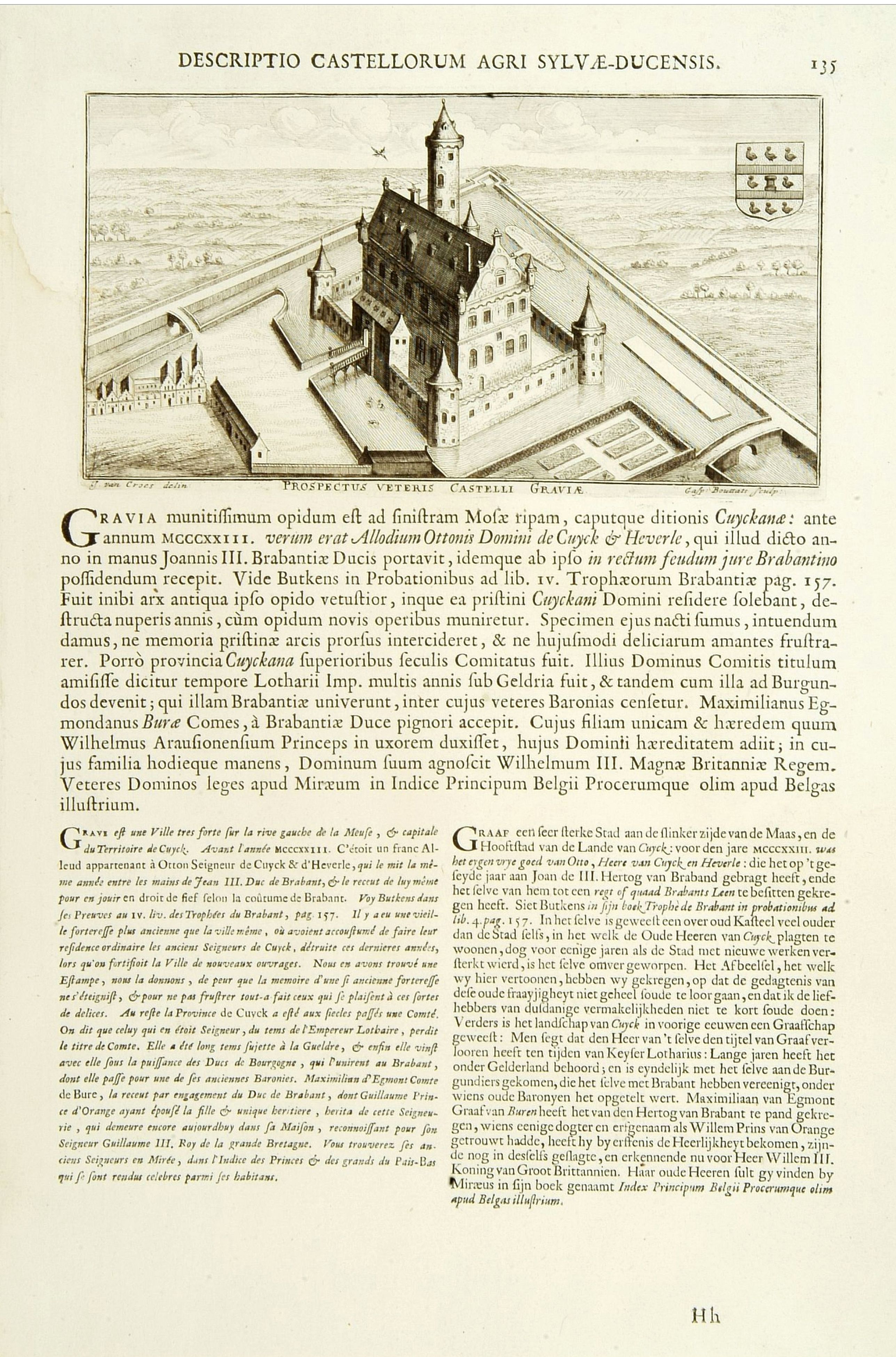 LE ROY, J., Prospectus veteris castelli Graviae., antique map, old maps